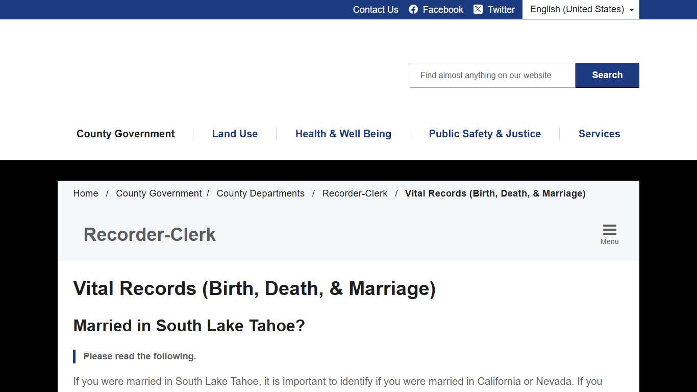 Vital Records (Birth, Death, & Marriage) - El Dorado County