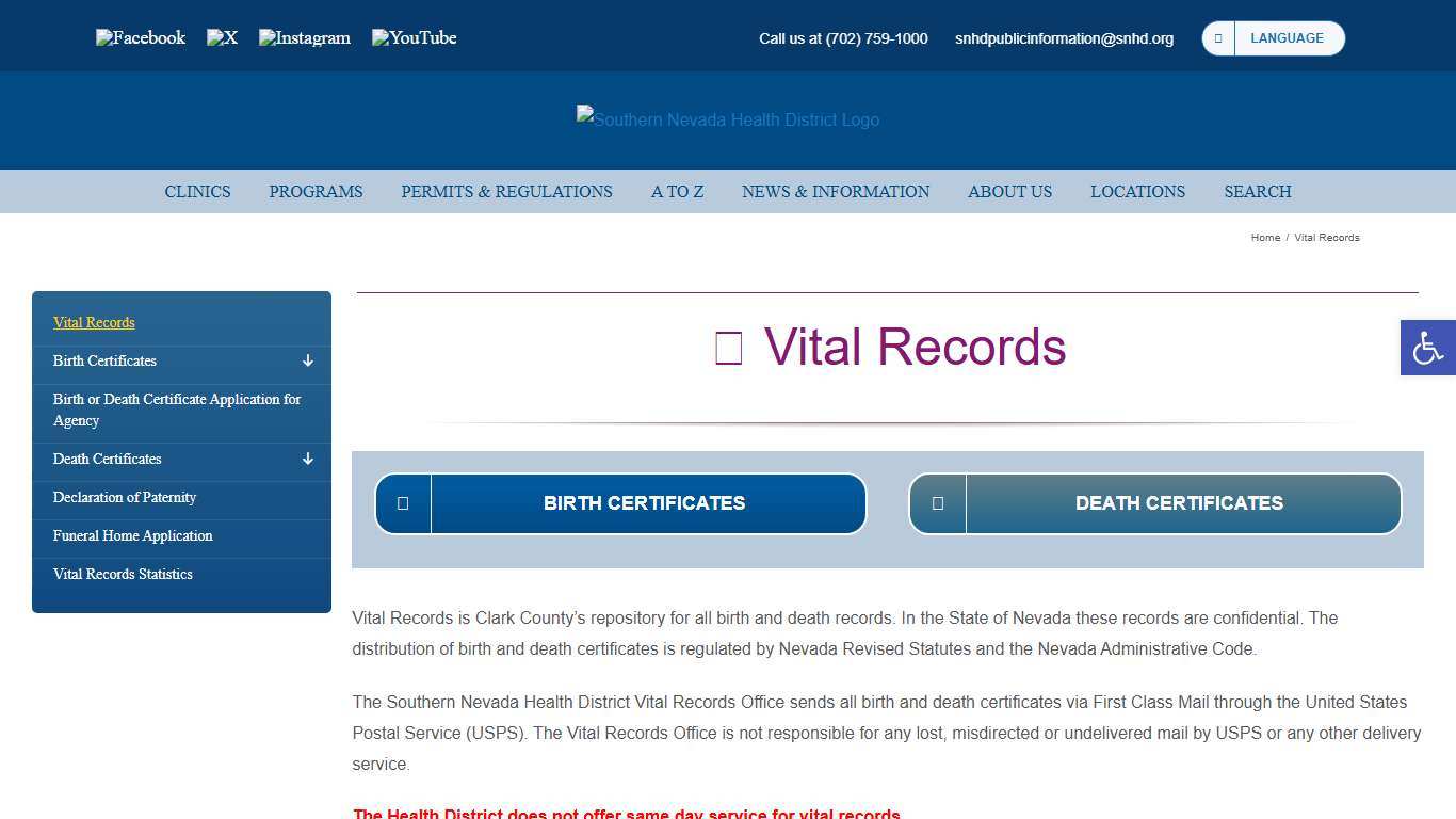 Vital Records – Southern Nevada Health District